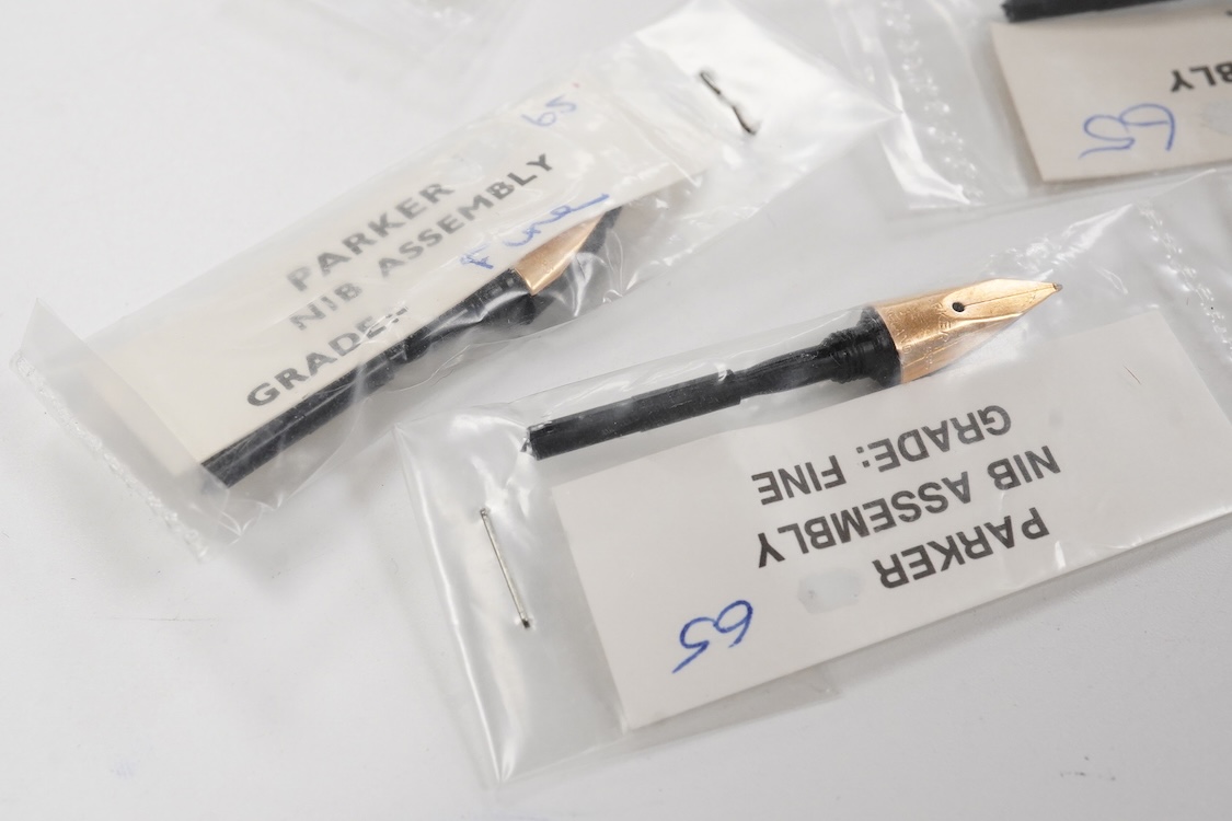 Parker 65 nib assembly packages with 14ct gold medium (5) and fine (5) nibs (10)